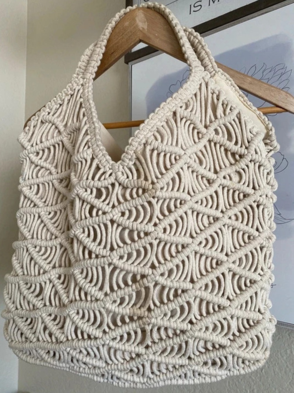 Cream Macramé Shoulder Bag